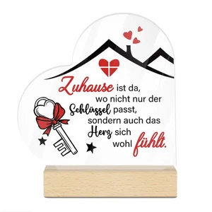 Acryl-Herz mit Spruch & Holzsockel Tischdeko *Zuhause ist...* Schlüssel Geschenk - Bild 1 von 6
