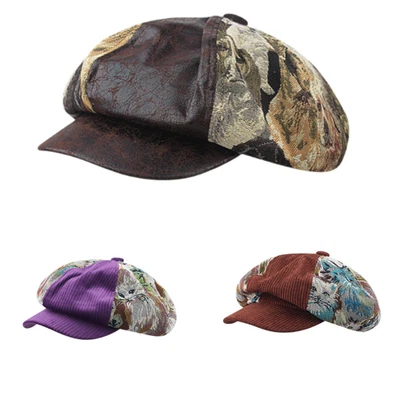 Boina de boina de 8 paneles bordada para mujer con diseño único vintage Foto 1 de 4