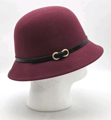 Sombrero Cloche Liz Claiborne Fieltro Poliéster Borgoña Negro Correa Talla Única  Foto 1 de 4