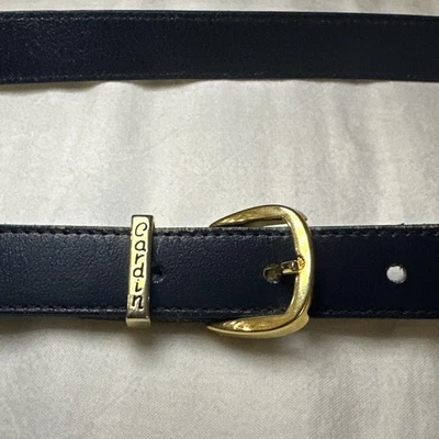 Vintage Pierre Cardin Navy Leather Women's Belt Gold Buckle Size Medium 27-31”  - Image 1 of 4