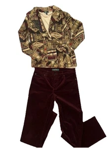 Vintage Ralph Lauren Womens Set Jacket Aztec Western Cabin Corduroy Pant Size 6 - Picture 1 of 15