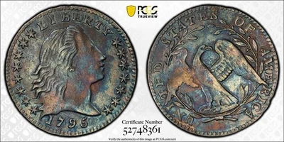 Media moneda de diez centavos plateada 1795 LM-8 H10C GRADUACIÓN PROFESIONAL DETALLE XF (¡Hermosa tonificación!) Foto 1 de 4