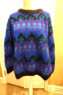 Suéter de Lana Mohair Diseño Islandés LRG De Colección Tejido a Mano Difuso Nordic Fair Isle Foto 1 de 4