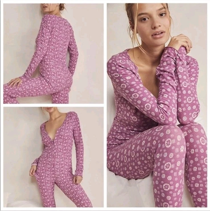 Pijama Free People Home Alone largo Johns rosa para mujer talla XS Cottagecore  Foto 1 de 4