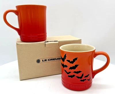 Le Creuset Halloween Bat Mugs 14 OZ - Flame Orange - Set of 2 - NEW In Box - Image 1 of 4