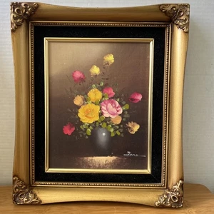 Vintage signiertes Ölgemälde vergoldet verziert gerahmt Blumengalerie Wandkunst 14 x 10 Zoll - Bild 1 von 12