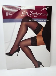 Hanes Silk Reflections Silky Sheer Lace Top Thigh Highs CD Barely There 0A444 - Bild 1 von 5