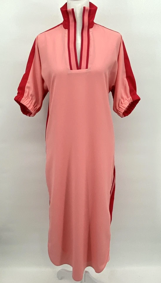 Vestido Emily McCarthy Mujer XXS Rosa Rojo Bloques de Color Rayas Gran Tamaño Maxi Caftán Foto 1 de 4