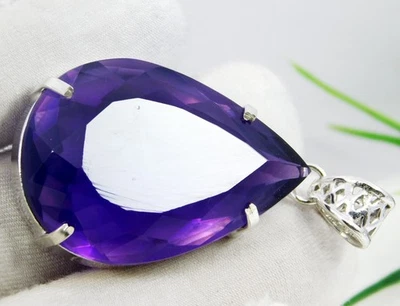 Ciondolo in argento sterling 925 ametista viola naturale 94,10 ct pietra... - Immagine 1 di 4