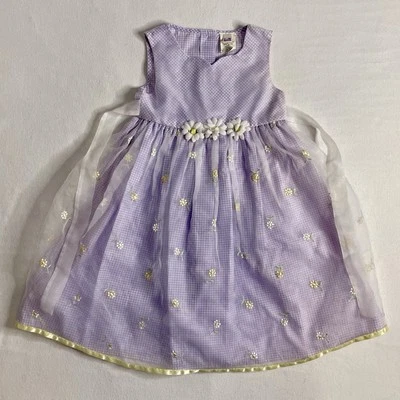 女孩紫色格子与薄纱花朵复活节连衣裙 6 码 — 第 1/4 张图片