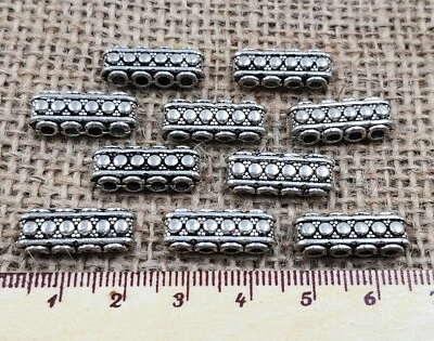 10 Tibetan Silvet Spacer Bar 4 Hole Strand 18-7mm jewellery making finding Craft - Image 1 of 4