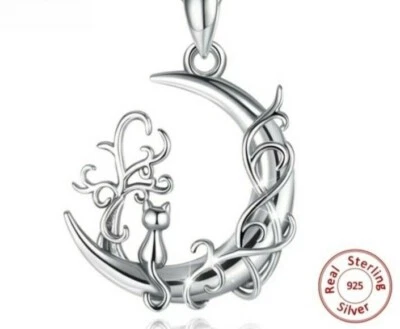 Collana donna gatto Luna argento 925 / Women's necklace cat Moon 925 silver - Immagine 1 di 4