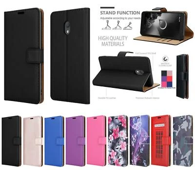 For Alcatel 1C (2019), 5003D Genuine Black Pink Leather Wallet Phone Case Cover