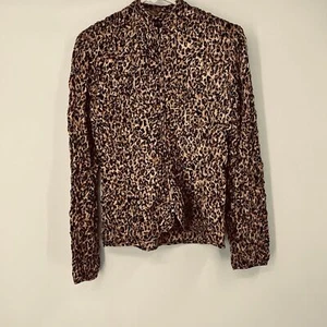 MSK Leopard Animal Print Scrunched Ruched Zip Jacket Casual Medium Sequins - Picture 1 of 9