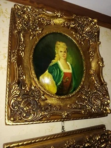 GEMÄLDE MIT GEMÄLDE, BAROCK RAHMEN AUS HARZ BLATTGOLD H CM 40,5X35,5 - Bild 1 von 3