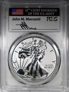 2019-S Reverse Proof American Silver Eagle PCGS PR70 FDOI w/ COA Mercanti Signed - Picture 1 of 4