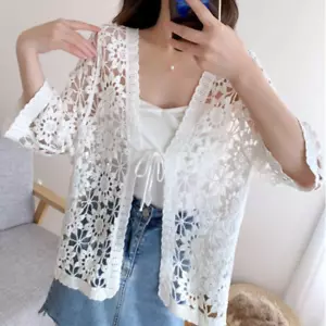 Lady Crochet Cardigan Top Lace Shrug Jacket Hollow Out Shawl Cape Casual Loose - Picture 1 of 15