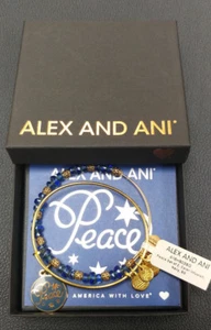 Alex and Ani Peace SET Of 2 Shiny Gold Bangles New W/Tag Card & Box - Picture 1 of 7