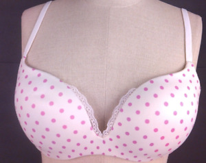 Victoria's Secret White Plunge Pink Polka Dot Wireless T Shirt Bra Size 32 C