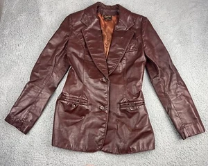 Vintage Leather Jacket 1970s Retro Women Burgundy Red Brown Size 5/6 Canada - Picture 1 of 12