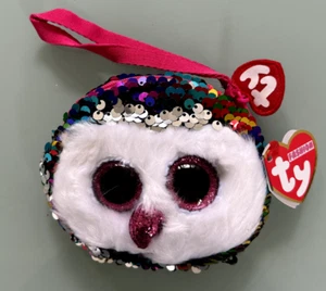TY Beanie Babys Boos Flippables Pailletten Handgelenktasche 4,5" - Owen die Eule - Bild 1 von 4