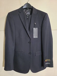 Men's Solid Navy Bolzano Uomo Regular Fit Suit with Pleated Pants 34R 28W - Picture 1 of 5