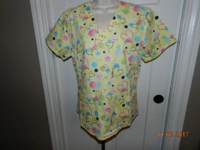 SB Scrubs Women's S 97716 SKHE Yellow Hearts Pink blue Valentine's - Image 1 of 4