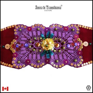 woman large belt accessories faux leather elegant iconic velvet sequins flowers - Picture 1 of 24