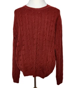 LL Bean Mens L 100% Lambswool Sweater Cable Knit Pullover Long Sleeve Red - Picture 1 of 6
