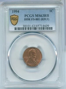 1994-P DDR FS-801 (039.9) Lincoln Memorial Cent PCGS MS63RB - SS298 - Picture 1 of 2