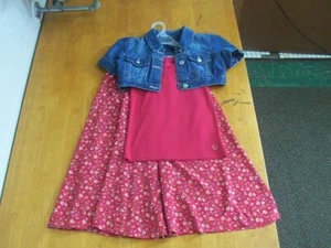 Florence Eiseman Midi Floral Skirt & Gap Kids Tank & Cropped Jean Jacket-Sz. 7/8 - Picture 1 of 4