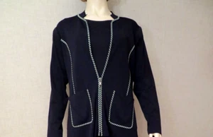 Exklusiv Misook L XL Strick Cardigan Karriere Blazer Jacke klassisch grün schwarz - Bild 1 von 9