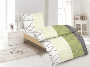 Seersucker Bettwäsche Mikrofaser 135x200 cm, Kissenbezug 80x80 cm Grün/Grau - Bild 1 von 3