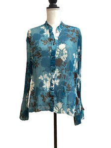 East 5th Petite Women's Sheer Floral Button Up Blouse - Petite Large - Picture 1 of 5