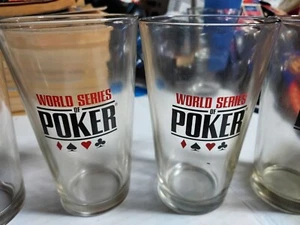 World Series of Poker Glass Tumblers 16 oz Pint Barware Glasses Set of 2 C77 - Picture 1 of 3