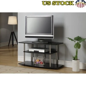 3 Tier Wide TV Stand TVs up to 46in No Tools Modern Media Storage Shelf Black - Picture 1 of 2