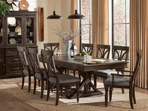 SPECIAL - 9pcs Traditional Dark Brown Dining Room Table Chairs Set Furniture C5Y - Picture 1 of 5