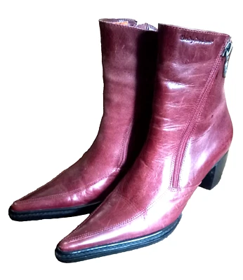 Harley Davidson Mujer Botas Cuero Borgoña Cremallera Vestido Tacón Bloque Talla 5 Foto 1 de 4