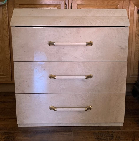 Beige Marble and Wood Dresser (3 drawers) Cover