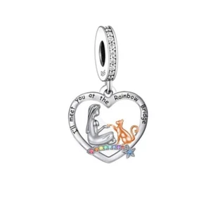 💖 Katze Charm Meet You At Rainbow Bridge Memorial Echt 925 Sterling Silber Haustier - Bild 1 von 2