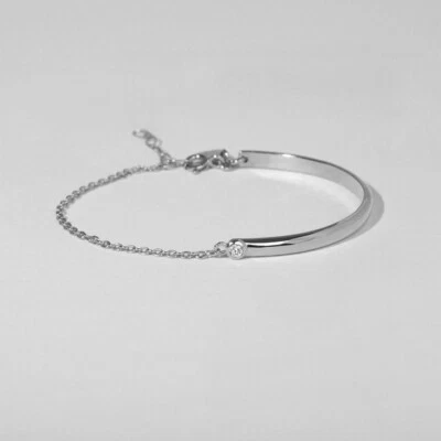 0.10 Ct Bezel Set Round Genuine Diamond 7.5" Bracelet White Gold Plated Silver - Image 1 of 4
