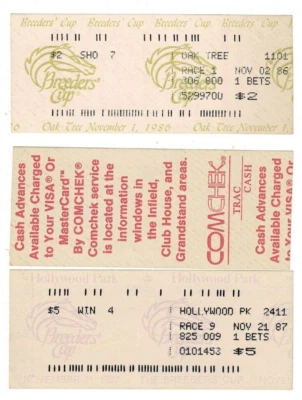 Lote de 3 Boletas de Apuestas Copa de Criadores Bolsos 1986-1987 Carreras de Caballos Foto 1 de 2
