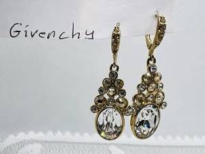 Pendientes colgantes de diamantes de imitación firmados por Givenchy tono dorado glamour brillante vacaciones - Imagen 1 de 6