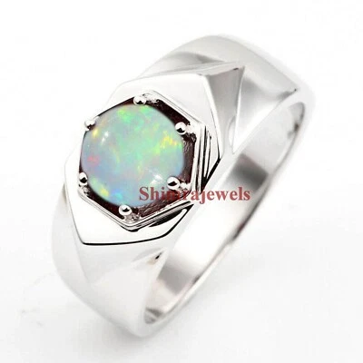 Anello In Argento Sterling 925 Con Gemma Di Opale Naturale Per Uomo #1096 - Immagine 1 di 4
