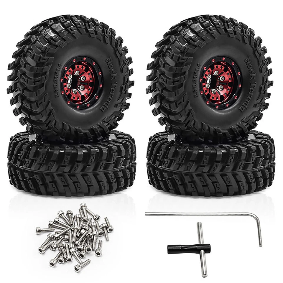 1.0" Alloy Wheels Rim Rubber Tire for 1/18 TRX4M SCX24 FMS Ascent-18 RC Car - Image 1 of 4