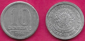 BRASILE 10 CENTAVOS 1956 F ARMI NAZIONALI,DENOMINAZIONE SOPRA RIGA DATA SOTTO - Foto 1 di 1