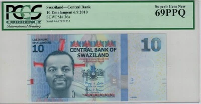 2010 Swaziland Central Bank 10 EMALANGENI Uncirculated PCGS 69 PPQ - Image 1 of 2