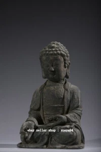 5.5" Old Tibet Purple Bronze Sakyamuni Shakyamuni Amitabha Buddha Statue - Picture 1 of 9