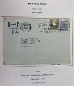 1967 Dublin Ireland Hotel Pelletier Cover To London England Special Slogan - Picture 1 of 3