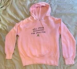 John Deere Women’s Pink Medium Cotton Blend Hooded Sweatshirt S/M - Picture 1 of 8